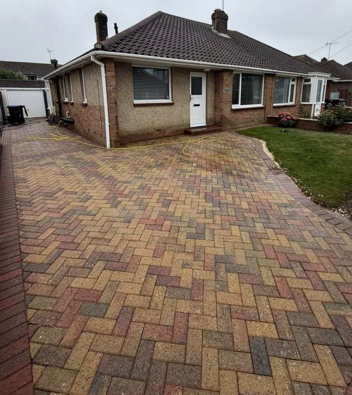 Block paving driveway restored after pressure washing