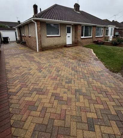 Restored block paving driveway