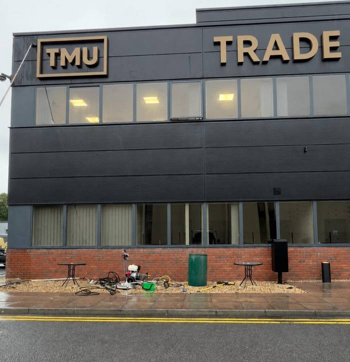 Commercial building exterior after cleaning