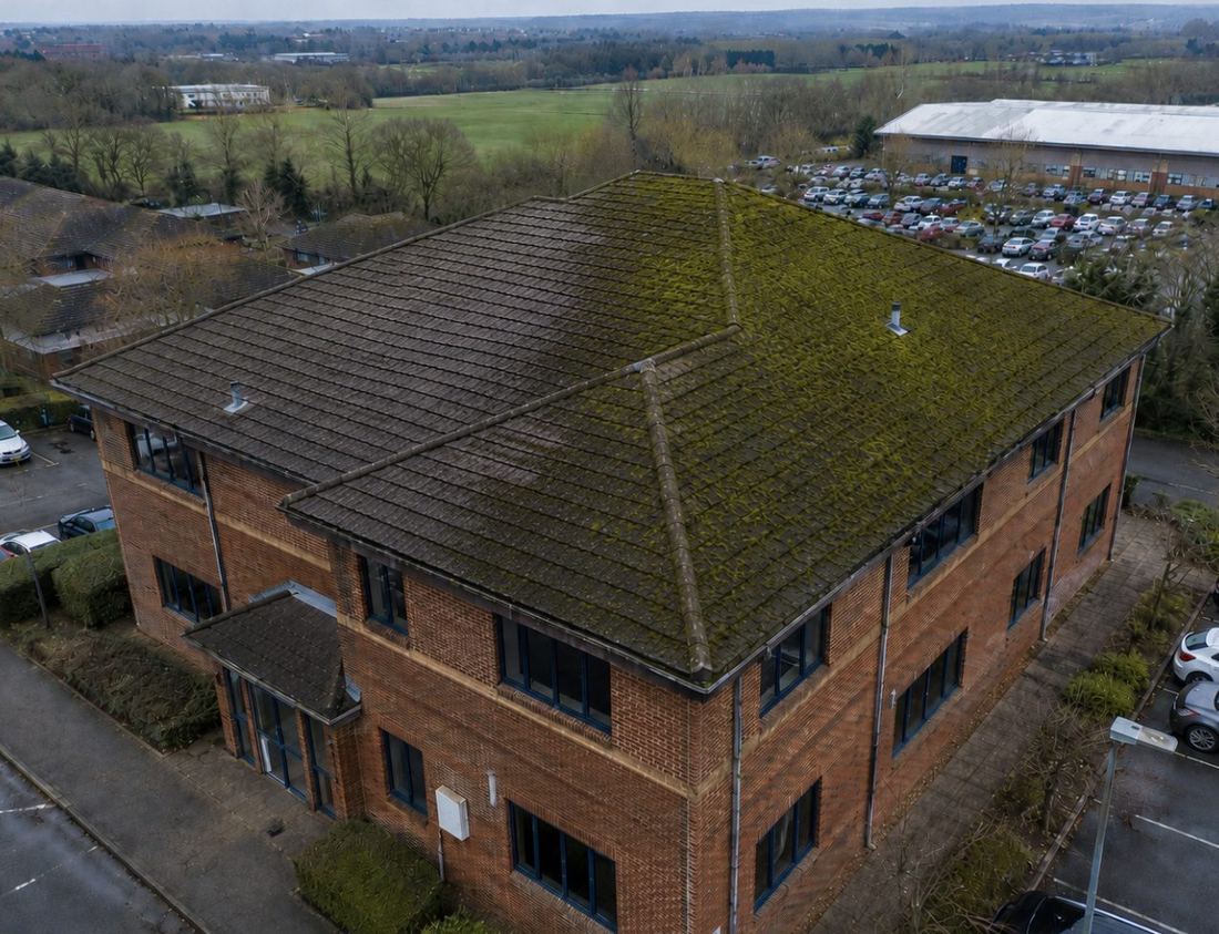 A building exterior with clean glass after professional window cleaning