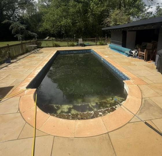 A pool surround clean after pressure washing