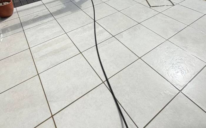 Porcelain patio clean and sharp after washing